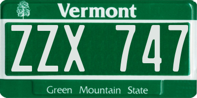 VT license plate ZZX747