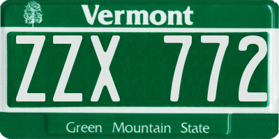 VT license plate ZZX772