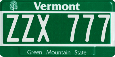 VT license plate ZZX777