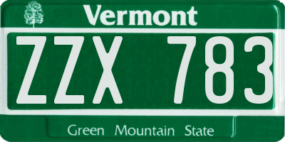 VT license plate ZZX783