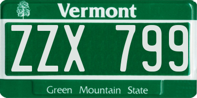 VT license plate ZZX799