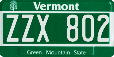 VT license plate ZZX802