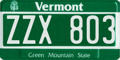 VT license plate ZZX803