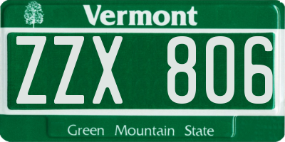 VT license plate ZZX806