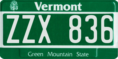 VT license plate ZZX836