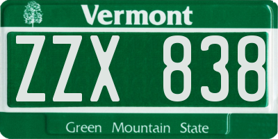 VT license plate ZZX838
