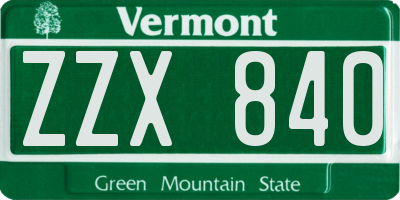 VT license plate ZZX840
