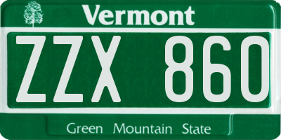VT license plate ZZX860
