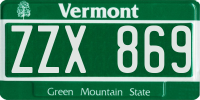 VT license plate ZZX869