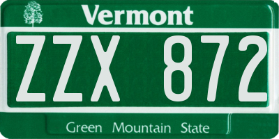 VT license plate ZZX872