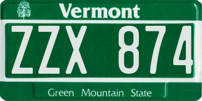 VT license plate ZZX874