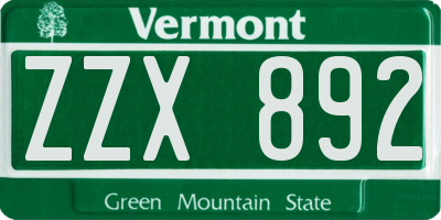 VT license plate ZZX892