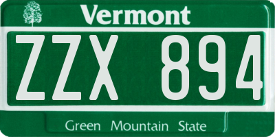 VT license plate ZZX894
