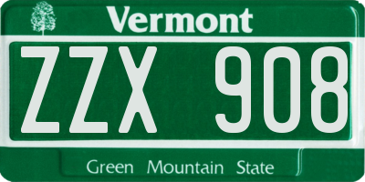 VT license plate ZZX908