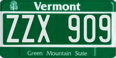 VT license plate ZZX909