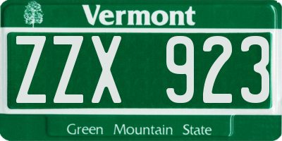 VT license plate ZZX923