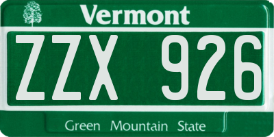 VT license plate ZZX926
