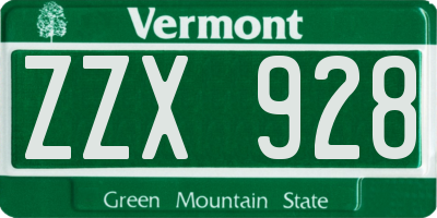 VT license plate ZZX928