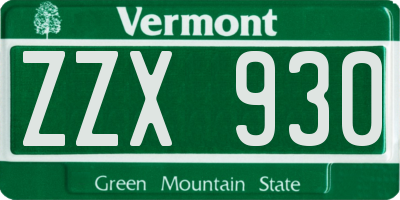 VT license plate ZZX930