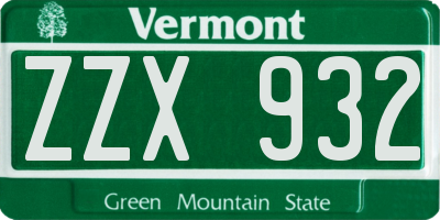 VT license plate ZZX932