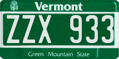 VT license plate ZZX933