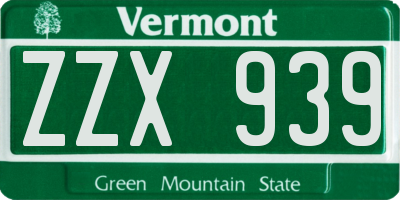 VT license plate ZZX939