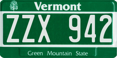 VT license plate ZZX942