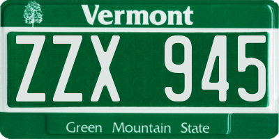 VT license plate ZZX945