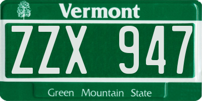 VT license plate ZZX947