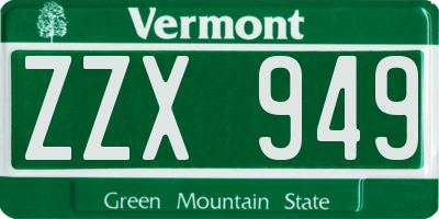 VT license plate ZZX949