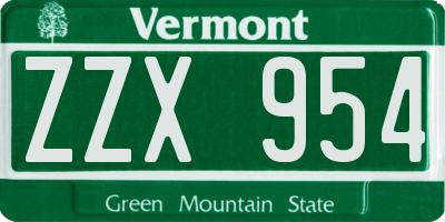 VT license plate ZZX954