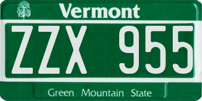 VT license plate ZZX955