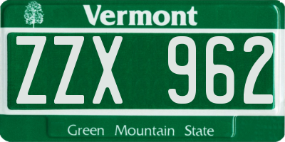 VT license plate ZZX962