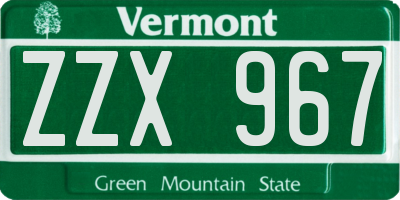 VT license plate ZZX967
