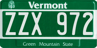 VT license plate ZZX972