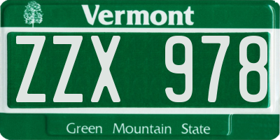 VT license plate ZZX978