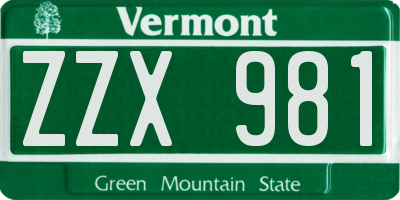 VT license plate ZZX981