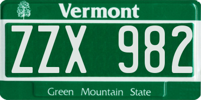 VT license plate ZZX982
