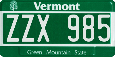 VT license plate ZZX985
