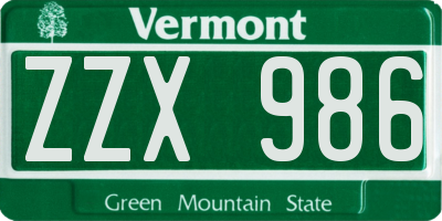 VT license plate ZZX986