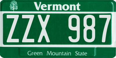 VT license plate ZZX987