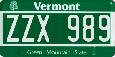 VT license plate ZZX989