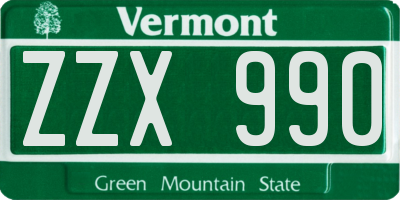 VT license plate ZZX990