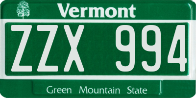 VT license plate ZZX994