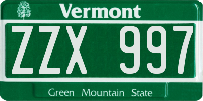 VT license plate ZZX997