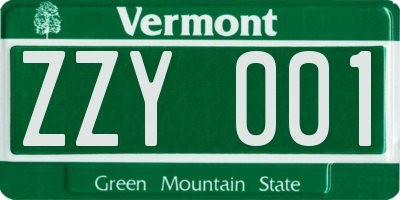 VT license plate ZZY001