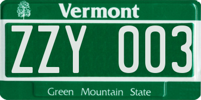 VT license plate ZZY003