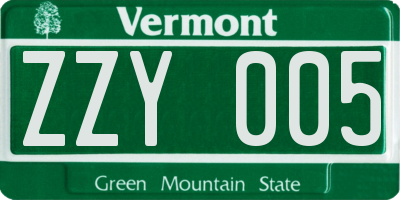 VT license plate ZZY005