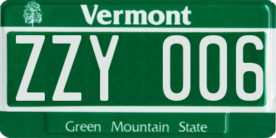 VT license plate ZZY006