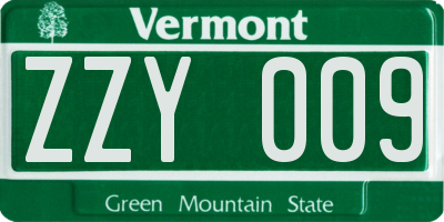 VT license plate ZZY009
